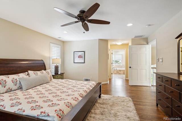 5320 S Geneva St, Englewood, CO 80111 - bedroom featuring dark wood-style flooring, recessed lighting, baseboards, and a ceiling fan