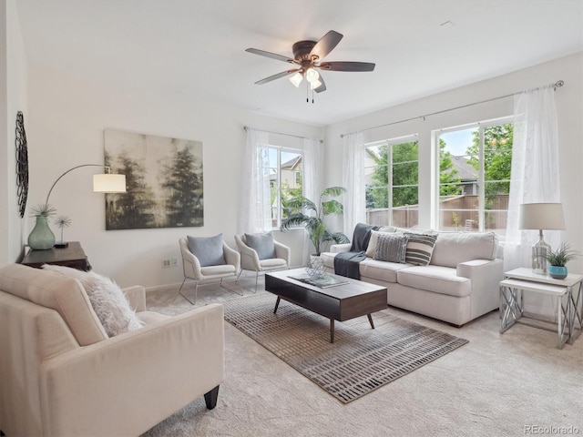 15350 W 50th Dr, Golden, CO 80403 - living room with light carpet and a ceiling fan