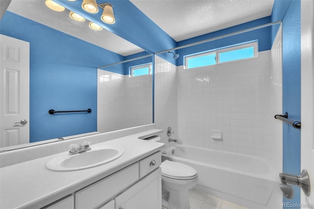 750 Deer Clover Cir, Castle Pines, CO 80108 - full bathroom with vanity, shower / washtub combination, tile patterned flooring, and a textured ceiling