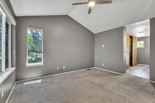 750 Deer Clover Cir, Castle Pines, CO 80108 - spare room featuring a ceiling fan, carpet floors, and lofted ceiling