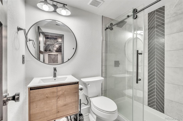750 Deer Clover Cir, Castle Pines, CO 80108 - full bathroom with vanity, a shower stall, and a textured wall