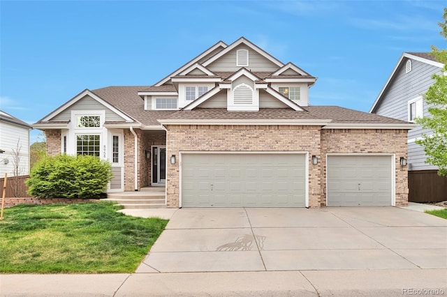 view of front of property featuring fence, an attached garage, driveway, and a shingled roof