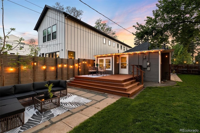 3842 Zenobia St, Denver, CO 80212 - rear view of property featuring an outdoor hangout area, board and batten siding, and a wooden deck