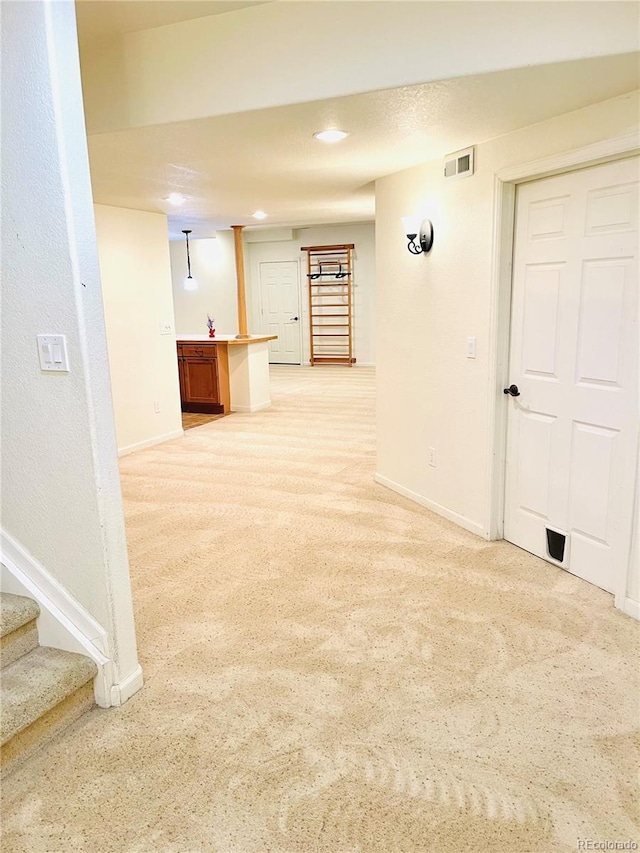 16866 E Peakview Ave, Aurora, CO 80016 - finished basement featuring light carpet, stairs, and recessed lighting