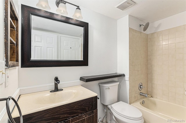 bathroom with toilet, shower / bath combination, and vanity