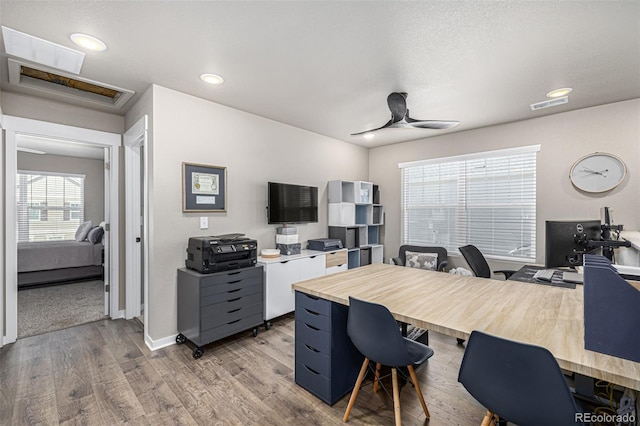 4522 Barrow Ln, Timnath, CO 80547 - home office with light wood-style floors, ceiling fan, baseboards, and recessed lighting