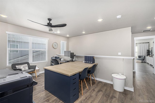 4522 Barrow Ln, Timnath, CO 80547 - home office featuring ceiling fan, wood finished floors, baseboards, and recessed lighting