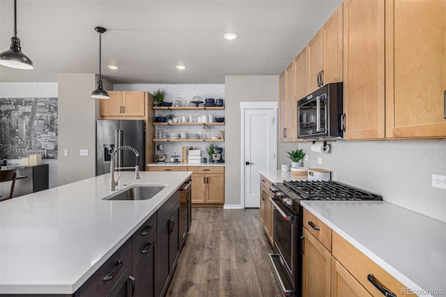 4522 Barrow Ln, Timnath, CO 80547 - kitchen with stainless steel appliances, a sink, light countertops, backsplash, and recessed lighting