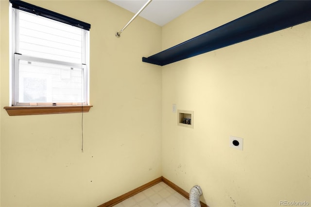 8879 Apache Plume Dr, Parker, CO 80134 - laundry room with hookup for an electric dryer, washer hookup, light flooring, and baseboards