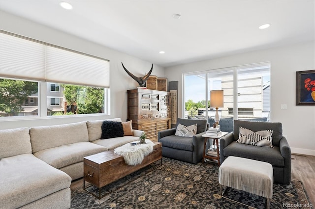 888 S Valentia St Unit 20-101, Denver, CO 80247 - living room featuring wood finished floors and recessed lighting