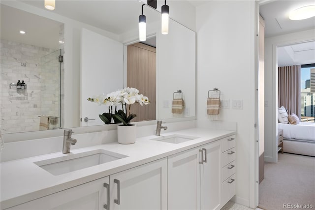 1750 Wewatta St Unit 1720, Denver, CO 80202 - bathroom featuring ensuite bath, tiled shower, and double vanity
