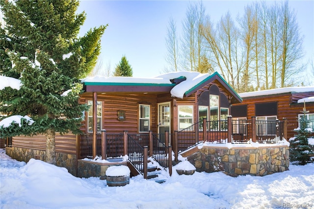 view of log home