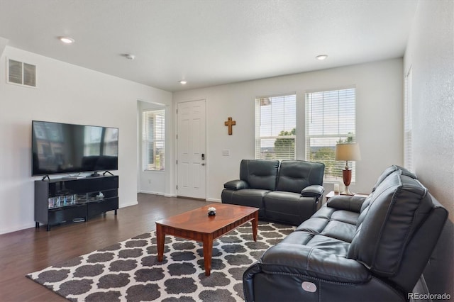 11330 Pacific Peak Ct, Parker, CO 80134 - living area featuring dark wood finished floors, baseboards, and recessed lighting
