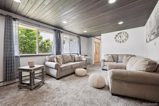 6455 Field St, Arvada, CO 80004 - living room featuring wooden ceiling, recessed lighting, and carpet flooring