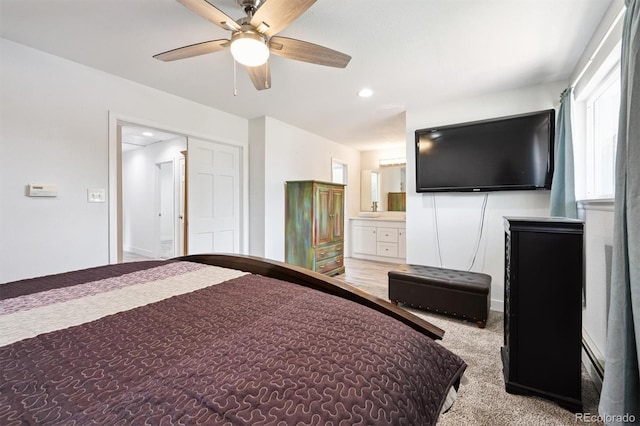 6455 Field St, Arvada, CO 80004 - bedroom with carpet, recessed lighting, ensuite bath, and ceiling fan
