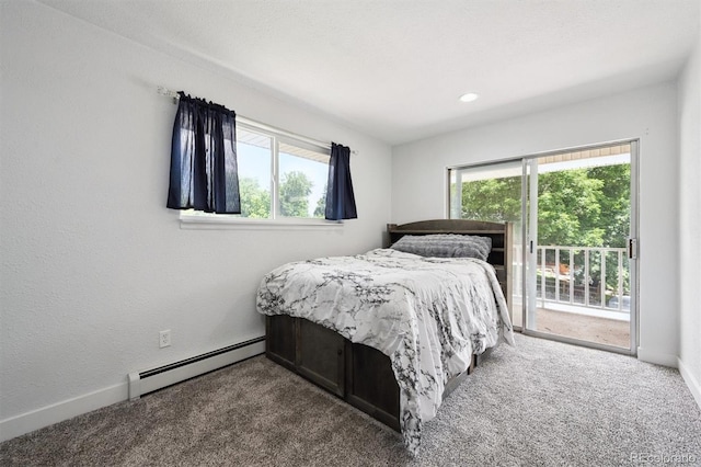 6455 Field St, Arvada, CO 80004 - bedroom featuring a baseboard radiator, access to outside, and carpet flooring