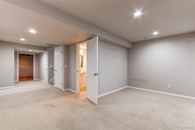 13241 Heart Lake Way, Broomfield, CO 80020 - finished below grade area featuring light carpet, recessed lighting, and stairway