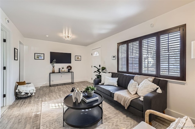 living room with light wood-type flooring