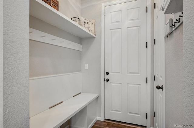 mudroom featuring dark wood-style flooring