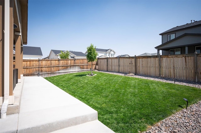 view of yard with a patio and a fenced backyard