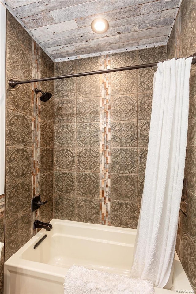 full bathroom with shower / tub combo with curtain