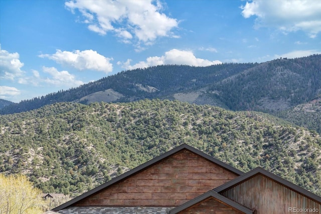 mountain view with a wooded view