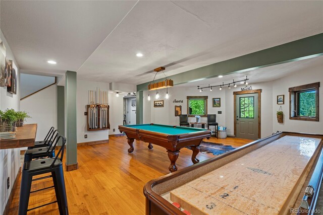 1194 Snyder Mountain Rd, Evergreen, CO 80439 - rec room featuring recessed lighting, light wood finished floors, and billiards
