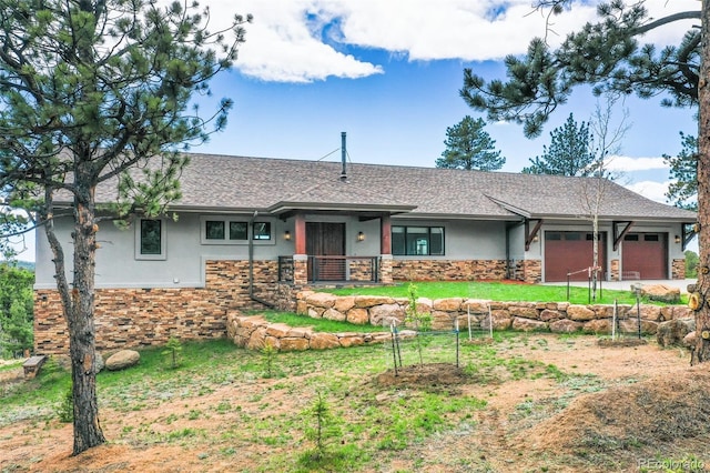 2754 County Rd 421, Florissant, CO 80816 - single story home featuring stucco siding, stone siding, an attached garage, and a shingled roof
