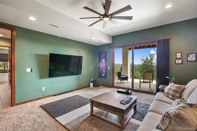 2754 County Rd 421, Florissant, CO 80816 - carpeted living area with ceiling fan, recessed lighting, and baseboards
