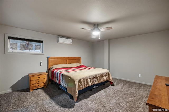 2754 County Rd 421, Florissant, CO 80816 - carpeted bedroom featuring a wall mounted air conditioner, baseboards, and ceiling fan