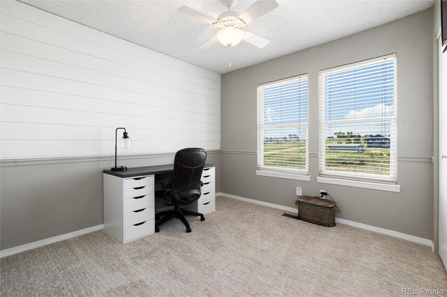 8804 Lariat Loop, Elizabeth, CO 80107 - office featuring light colored carpet, a textured ceiling, and a ceiling fan
