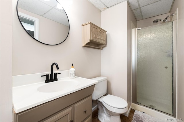 8804 Lariat Loop, Elizabeth, CO 80107 - full bath featuring a paneled ceiling, a shower stall, and vanity