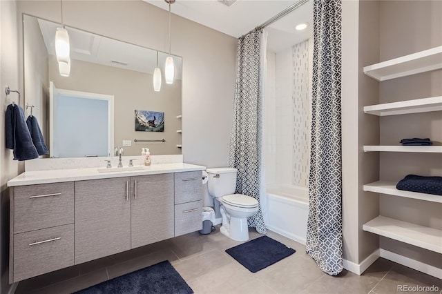 28424 Tepees Way, Evergreen, CO 80439 - bathroom with vanity, tile patterned flooring, and shower / tub combo