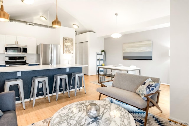 3069 Tejon St Unit B, Denver, CO 80211 - living area featuring light wood-style floors and vaulted ceiling