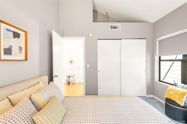 3069 Tejon St Unit B, Denver, CO 80211 - bedroom featuring a closet, carpet floors, and high vaulted ceiling
