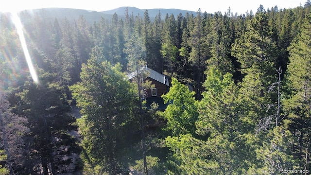 aerial view with a wooded view