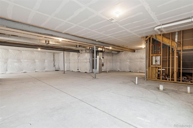 basement featuring heating unit