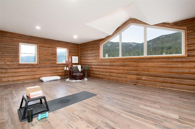 57 Overlook Ct, Idaho Springs, CO 80452 - exercise area featuring rustic walls and wood finished floors