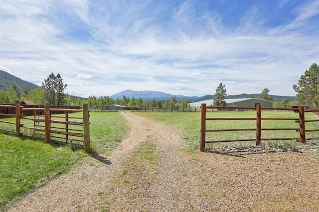 exterior space featuring a mountain view and a rural view