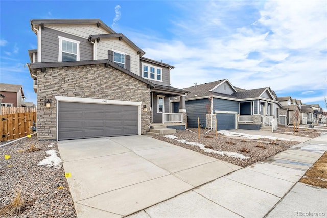 13402 E 110th Way, Commerce City, CO 80022 - craftsman house with stone siding, driveway, and a residential view