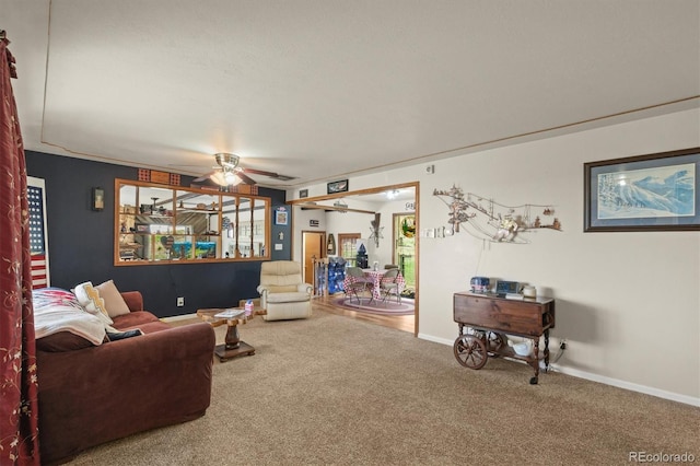 12101 Riverdale Rd, Brighton, CO 80602 - living room featuring carpet and a ceiling fan