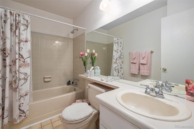 60 S Moline St, Aurora, CO 80012 - full bathroom with shower / tub combo with curtain, vanity, and tile patterned flooring