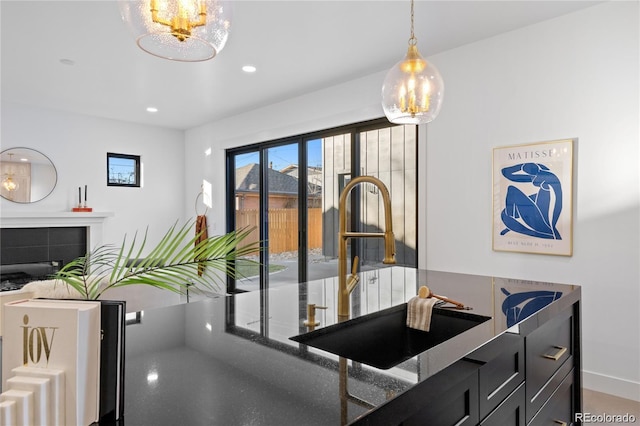 interior space featuring a chandelier and decorative light fixtures