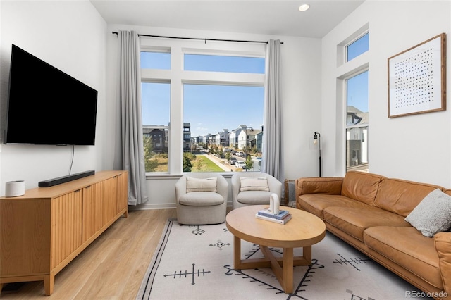 living room with light hardwood / wood-style flooring