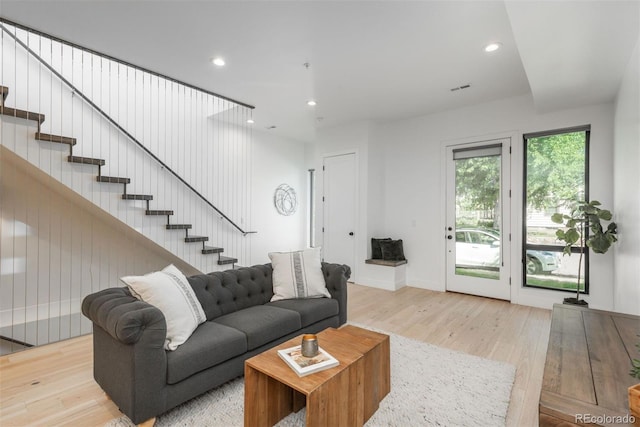 521 21st St, Golden, CO 80401 - living area featuring light wood finished floors, stairs, and recessed lighting