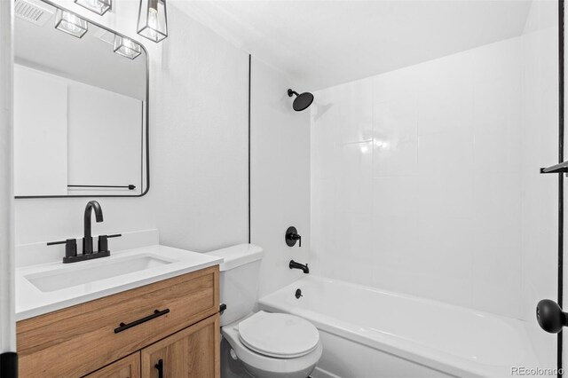 full bathroom with vanity, toilet, and bathing tub / shower combination