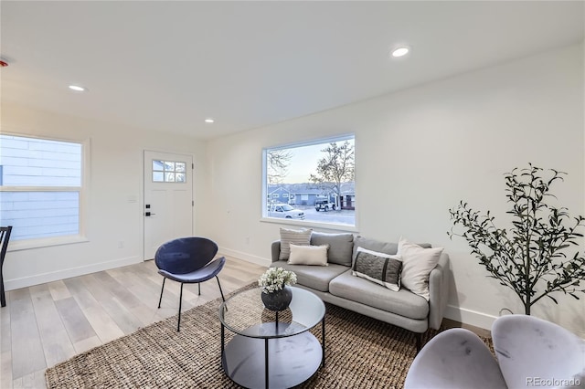 living room featuring light hardwood / wood-style floors and plenty of natural light