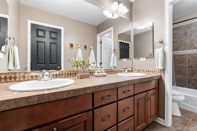 6303 Ellingwood Point Pl, Castle Rock, CO 80108 - bathroom featuring double vanity, tile patterned flooring, and shower / tub combination