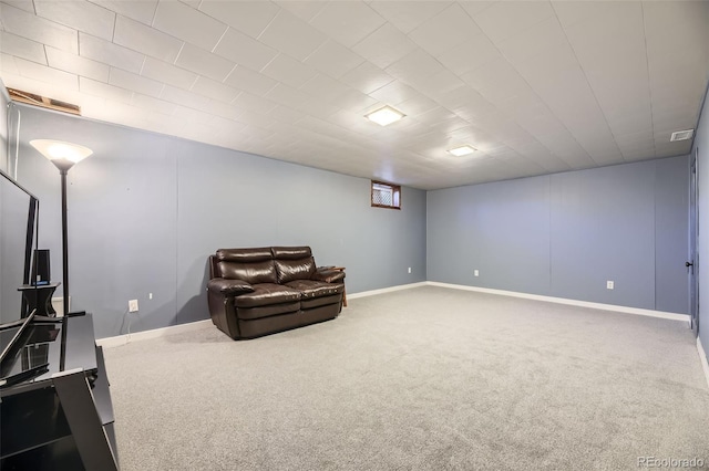 living area with carpet floors