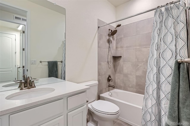 14521 Vancouver Pl, Parker, CO 80134 - full bath with visible vents, toilet, shower / tub combo with curtain, and vanity